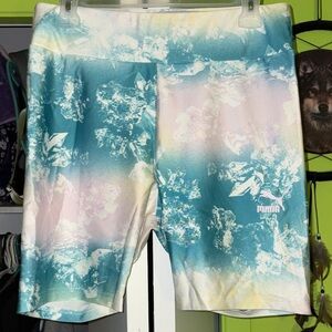 Puma Teal, Pink and White Tropical Graphic Bike Shorts L